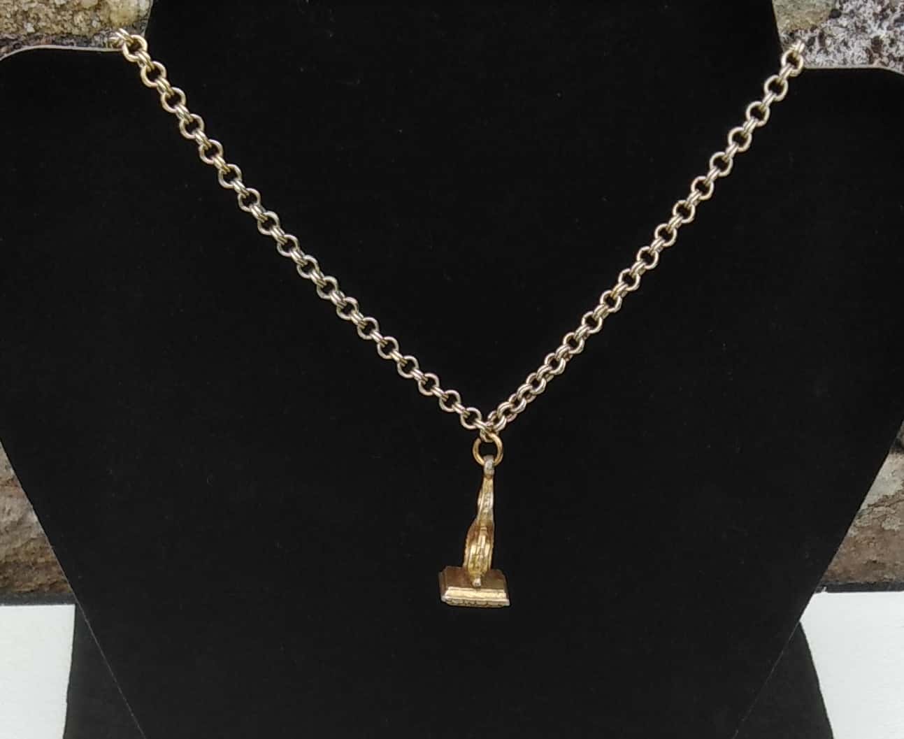 Vintage Long-Line Fob Pendant Necklace – 29" Plated Chain with Faux Green Stone